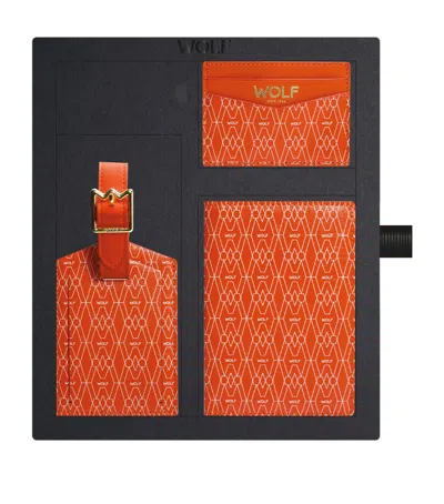 Wolf Signature Passport Holder, Card Holder And Luggage Tag Gift Set In Orange