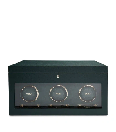 Wolf Vegan Leather Triple Watch Winder In Green