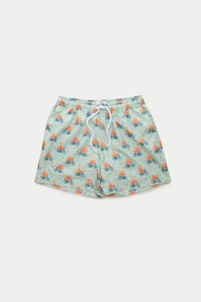 Wolf Vs. Goat (wvg) Swim Shorts In Polpo On Wheels Verde Acqua