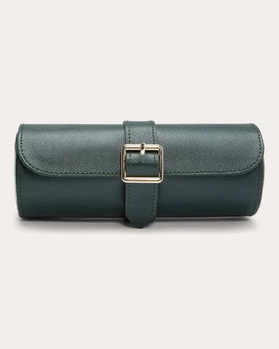 Wolf Women's British Racing Leather Triple Watch Roll In Green