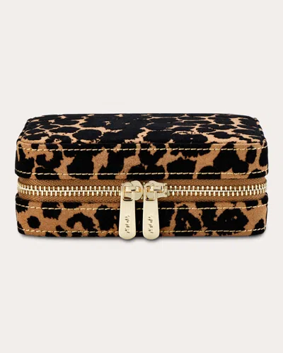 Wolf Women's Savanna Leopard Zip Jewelry Case In Tan/black