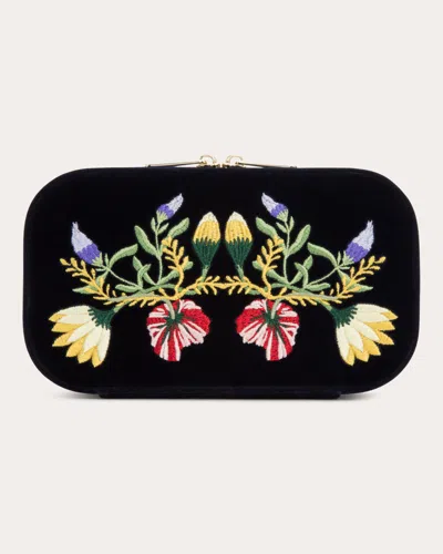 Wolf Women's Zoe Embroidered Velvet Travel Zip Case In Blue