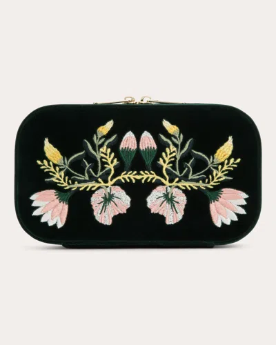 Wolf Women's Zoe Embroidered Velvet Travel Zip Case In Green