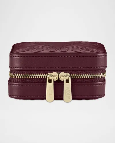 Wolf X Liberty Small Travel Zip Jewelry Case In Burgundy