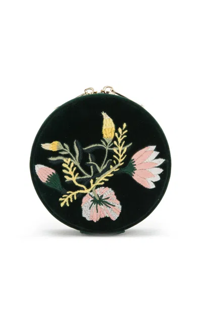 Wolf Zoe Embroidered Velvet Travel Round In Green