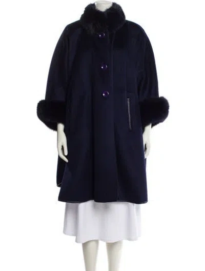 Pre-owned Wolfie Fur Cape Wool Coat In Blue