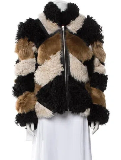 Pre-owned Wolfie Fur Colorblock Pattern Fur Jacket In Brown