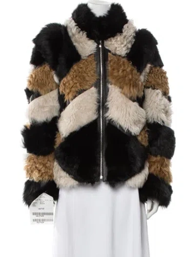 Pre-owned Wolfie Fur Fur Striped Fur Jacket In Brown