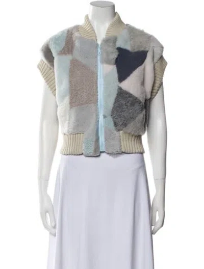 Pre-owned Wolfie Fur Lamb Fur Colorblock Pattern Fur Jacket In Gray