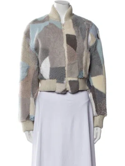 Pre-owned Wolfie Fur Lamb Fur Plaid Print Fur Jacket In Gray