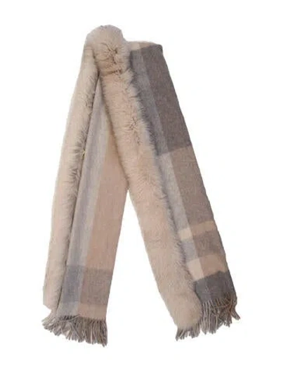 Pre-owned Wolfie Fur Lamb Fur Printed Scarf In Neutral