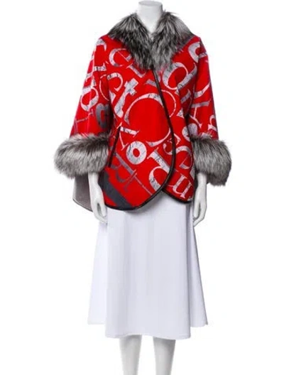 Pre-owned Wolfie Fur Nylon Printed Fur Coat In Red