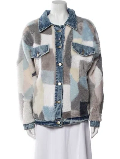 Pre-owned Wolfie Fur Shearling Colorblock Pattern Fur Jacket In Blue