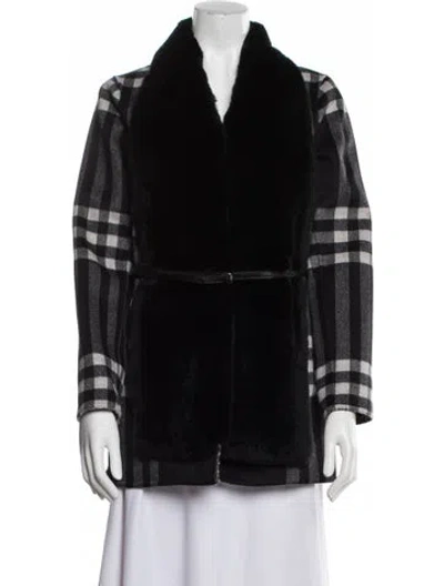 Pre-owned Wolfie Fur Wool Plaid Print Fur Coat W/ Tags In Black
