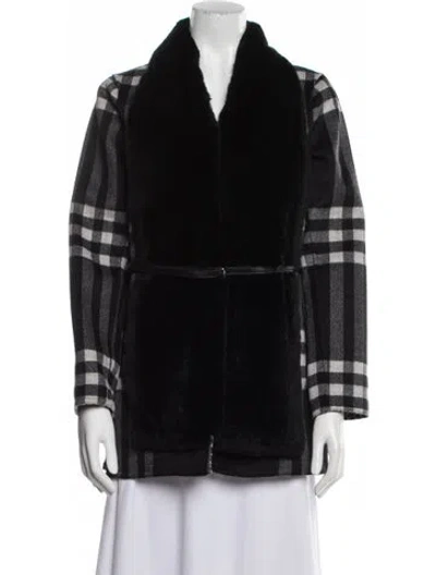 Pre-owned Wolfie Fur Wool Plaid Print Fur Coat W/ Tags In Black