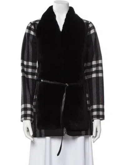 Pre-owned Wolfie Fur Wool Plaid Print Fur Coat W/ Tags In Black