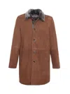 WOLFIE FURS MEN'S MADE FOR GENERATIONS CLASSIC FIT SHEARLING & SUEDE TRENCH COAT