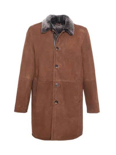 Wolfie Furs Men's Made For Generations Classic Fit Shearling & Suede Trench Coat In Terracotta