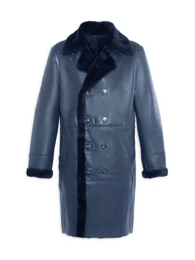 Wolfie Furs Men's Made For Generations Classic Fit Shearling Trench Coat In Navy