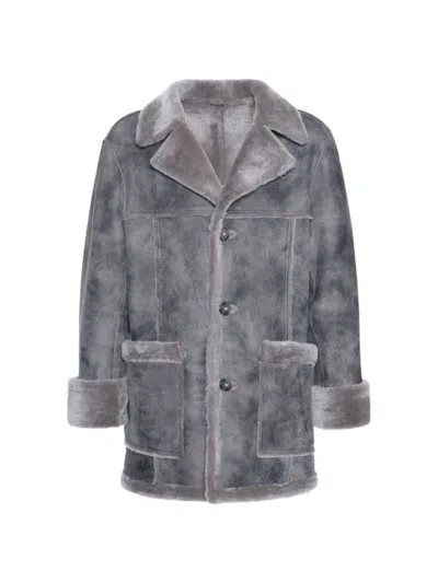 Wolfie Furs Men's Made For Generations Classic Fit Suede Shearling Jacket In Antique Grey