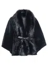 Wolfie Furs Women's Belted Shearling Robe In Black