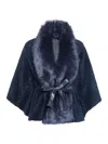 Wolfie Furs Women's Belted Shearling Robe In Navy