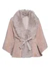 Wolfie Furs Women's Belted Shearling Robe In Pink