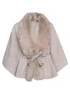 Wolfie Furs Women's Belted Shearling Robe In Vanilla