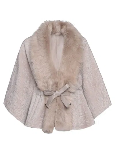 Wolfie Furs Women's Belted Shearling Robe In Vanilla