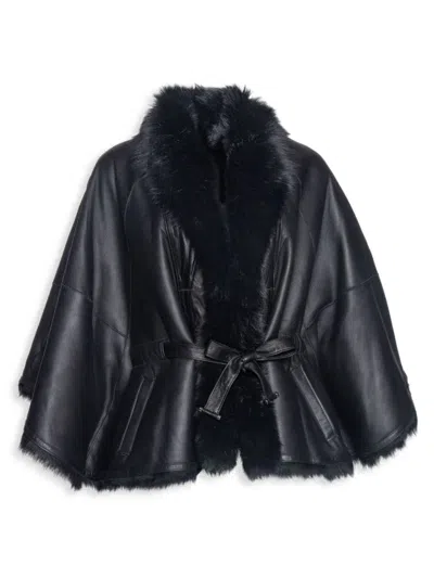 Wolfie Furs Women's Made For Generation Toscana Shearling Cape In Moto Black