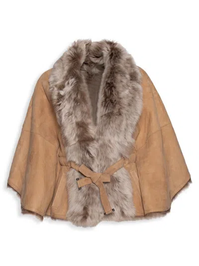 Wolfie Furs Women's Made For Generation Toscana Shearling Cape In Tan