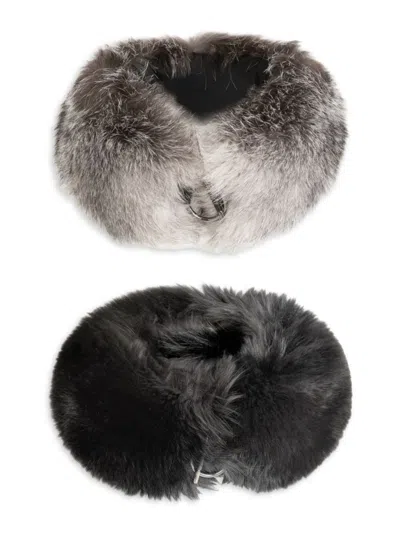 Wolfie Furs Women's Made For Generations 2-piece Toscana Shearlingwide Neck Warmer Set In Black Silver