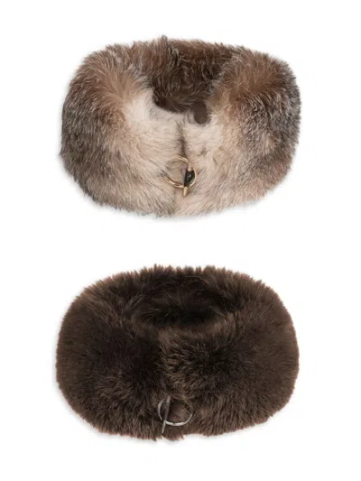 Wolfie Furs Women's Made For Generations 2-piece Toscana Shearlingwide Neck Warmer Set In Brown Crystal