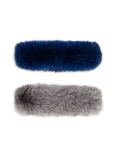 Wolfie Furs Women's Made For Generations 2-piece Toscana Shearlingwide Neck Warmer Set In Navy Silver