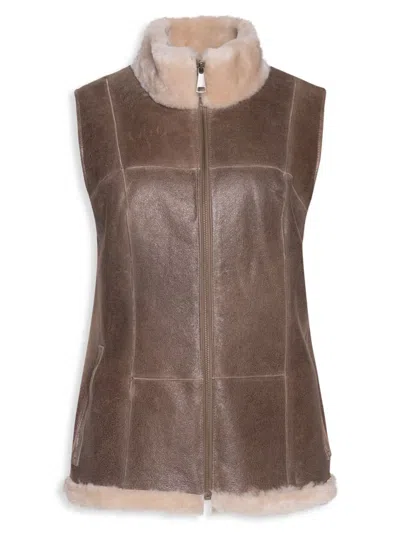 Wolfie Furs Women's Made For Generations Merino Shearling Zip-front Vest In Antique Beige