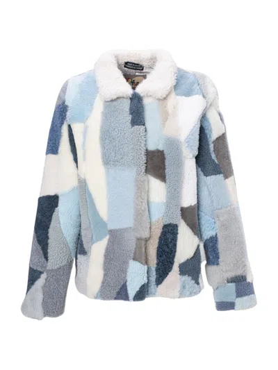 Wolfie Furs Women's Made For Generations Patchwork Shearling Leather Jacket In Blue