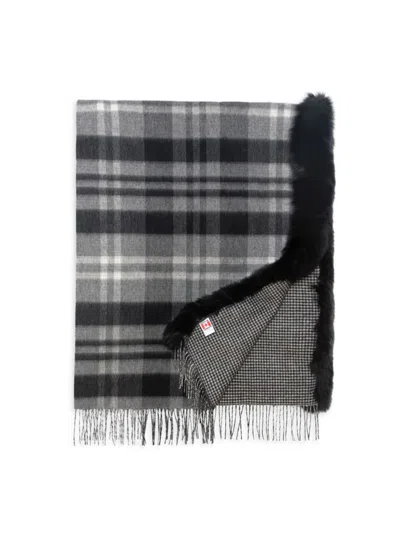 Wolfie Furs Women's Made For Generations Plaid Shearling Trim Ruana In Black Grey