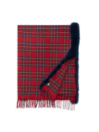 Wolfie Furs Women's Made For Generations Plaid Shearling Trim Ruana In Red Tarten