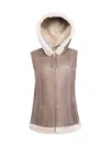 Wolfie Furs Women's Made For Generations Shearling Hooded Vest In Antique Beige
