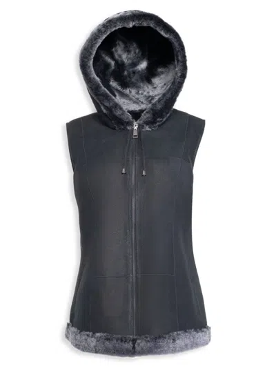 Wolfie Furs Women's Made For Generations Shearling Hooded Vest In Black Frost