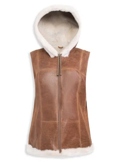 Wolfie Furs Women's Made For Generations Shearling Hooded Vest In Caramel