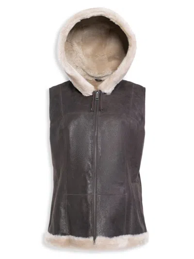 Wolfie Furs Women's Made For Generations Shearling Hooded Vest In Nubuck Brown