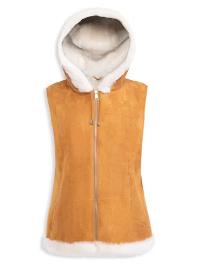 Wolfie Furs Women's Made For Generations Shearling Hooded Vest In Tan