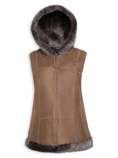 Wolfie Furs Women's Made For Generations Shearling Hooded Vest In Tobacco