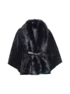 Wolfie Furs Women's Made For Generations Shearling Trim Belted Capelet In Black