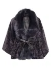 Wolfie Furs Women's Made For Generations Shearling Trim Belted Capelet In Cocoa Brown