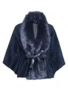 Wolfie Furs Women's Made For Generations Shearling Trim Belted Capelet In Navy