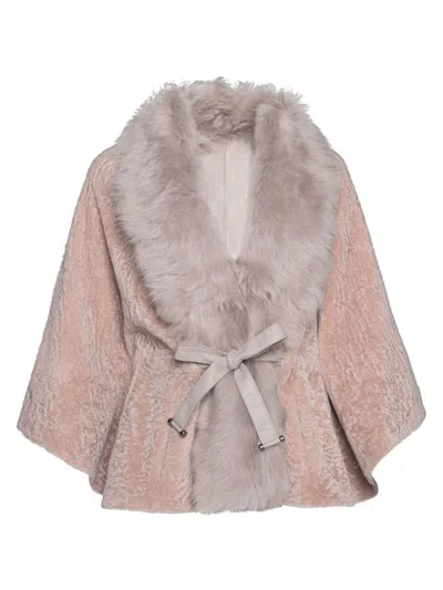 Wolfie Furs Women's Made For Generations Shearling Trim Belted Capelet In Pink