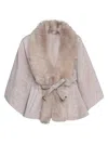 Wolfie Furs Women's Made For Generations Shearling Trim Belted Capelet In Vanilla