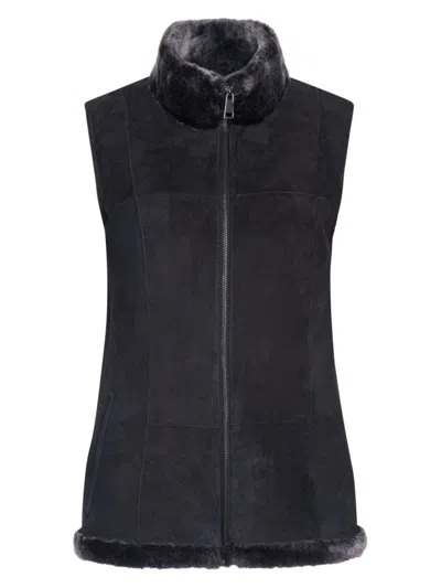 Wolfie Furs Women's Made For Generations Shearling Zip Up Vest In Black Frost